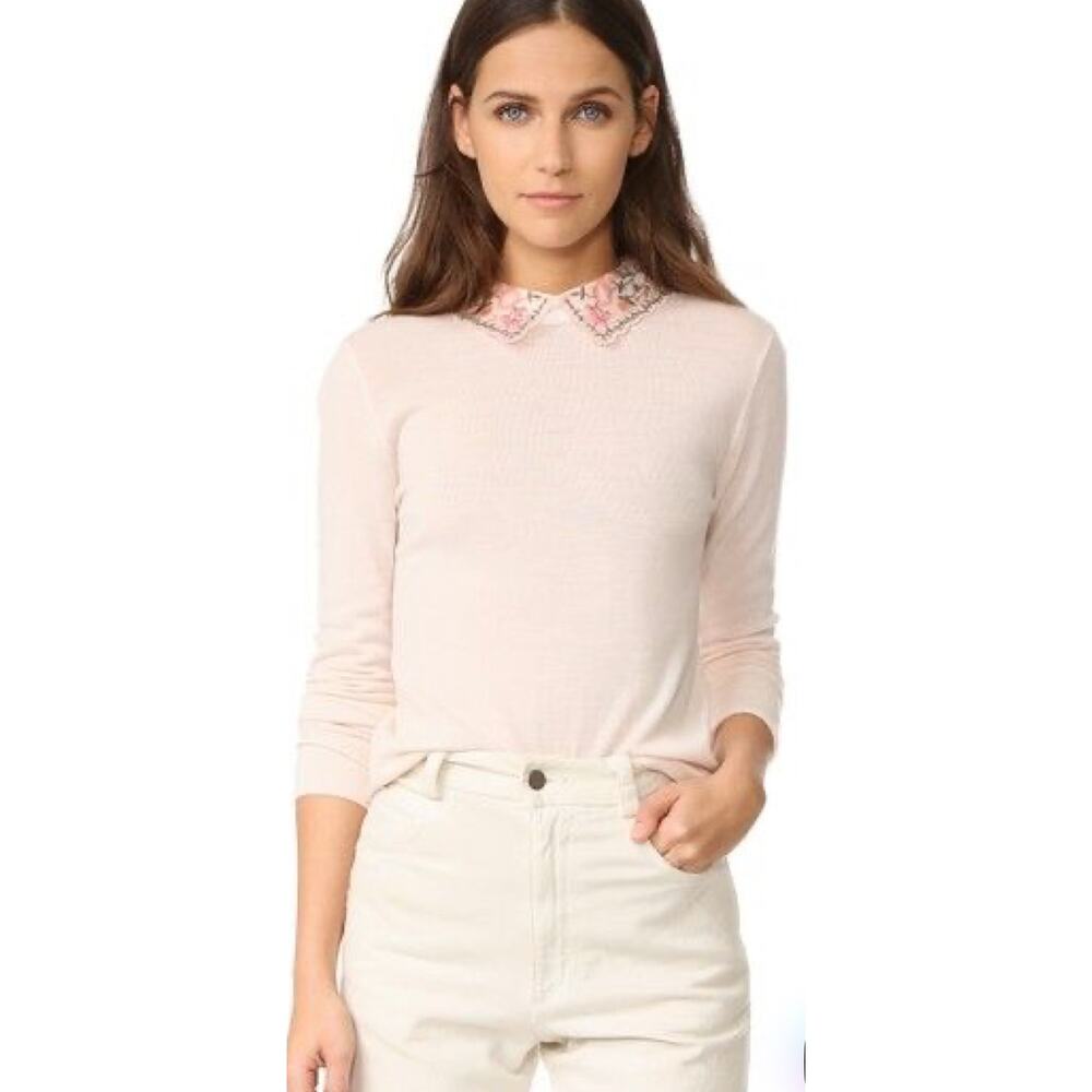 055 Club Monaco Kalani Collar Sweater Pink Beaded Peter Pan Collar XS